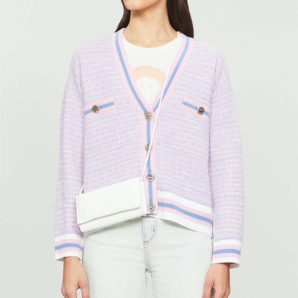 🍉Sandro Lyna Cropped Tweed Cardigan Lavender Purple Button Sweater Chanel Pink - Picture 9 of 12
